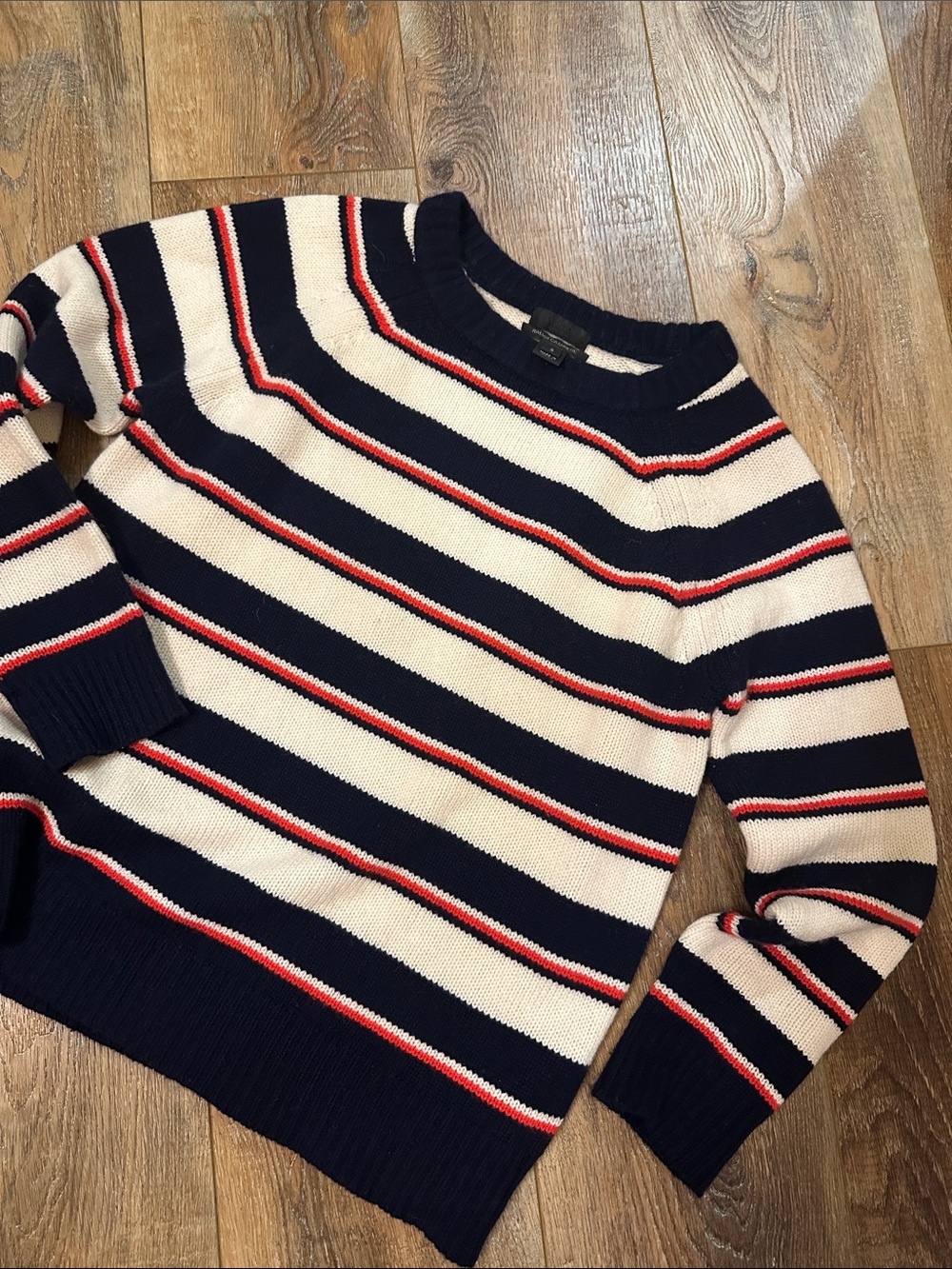 J. Crew Italian cashmere sweater navy red stripe Small